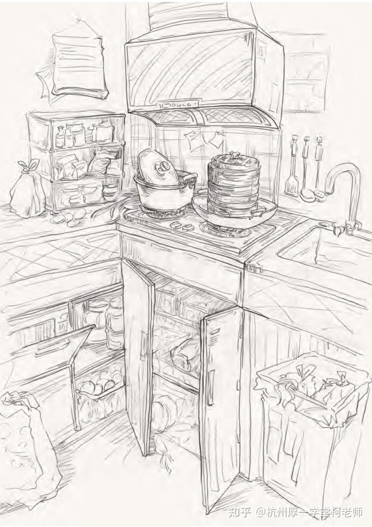 厨房一角拟人简笔画图片