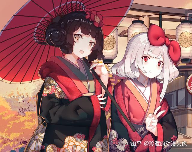 二次元和风美图:身穿和服,打扮华丽,特别要好的姐妹,真好!