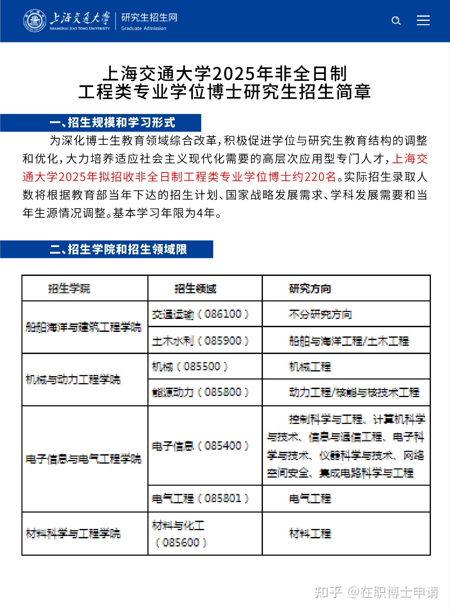 上海交通大学2025非全工程类博士招生简章 - 知乎