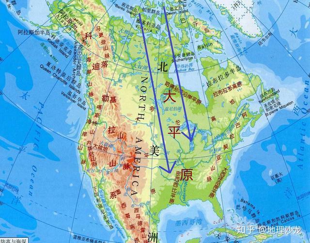 北美洲的地形分为东中西三部分,西部地区是高大的科迪勒拉山系位于北