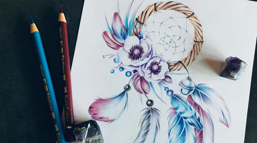 画一个神秘满是祝福的捕梦网吧彩铅教程