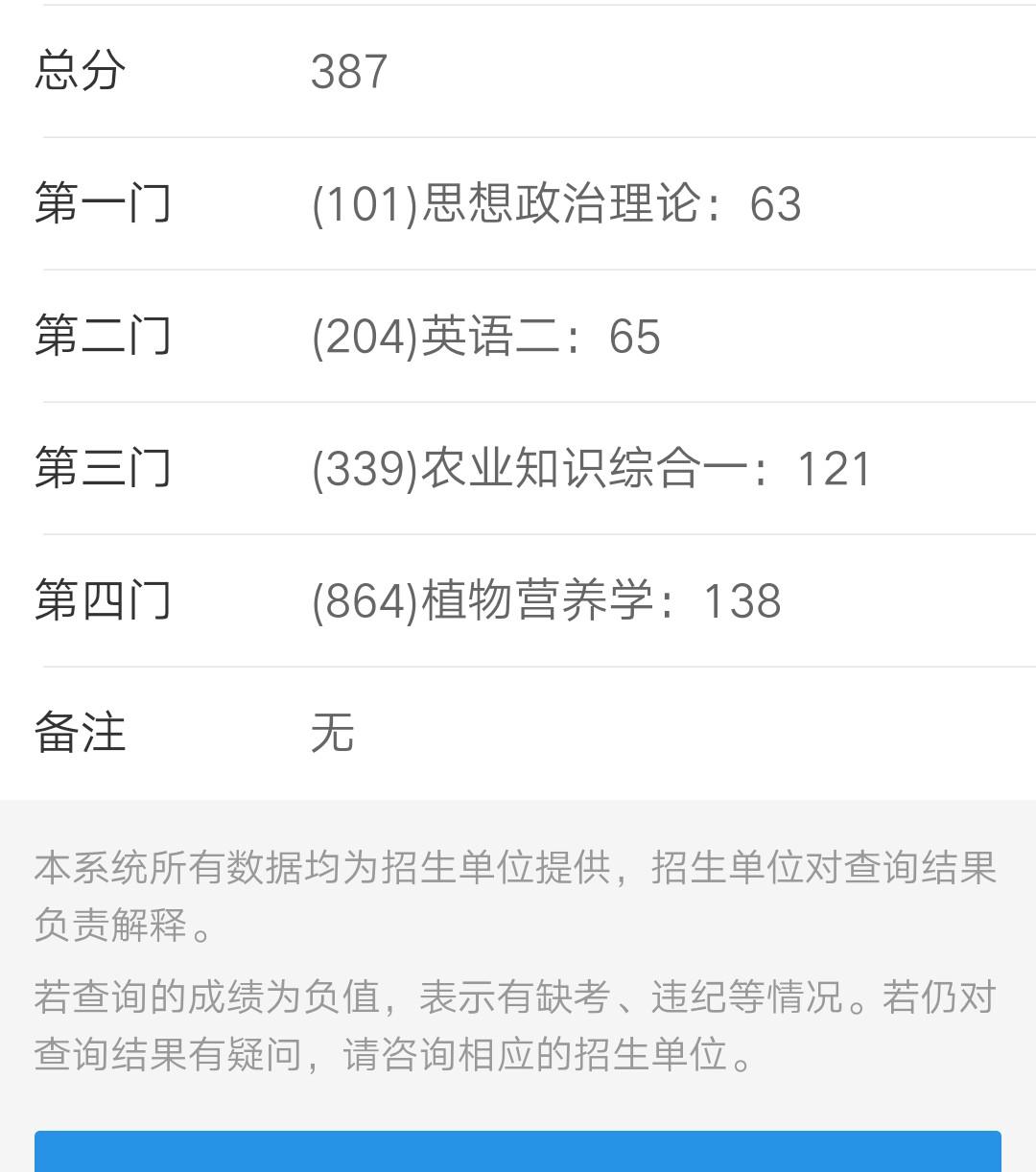 二本工科三跨农学考研成功上岸中国农大总分387