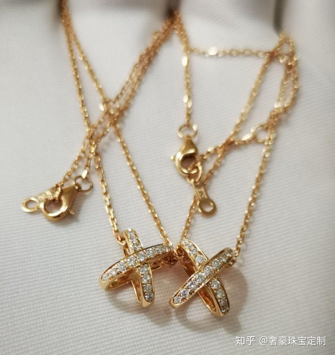 尚美巴黎18k玫瑰金交叉项链多少钱哪里可以定制