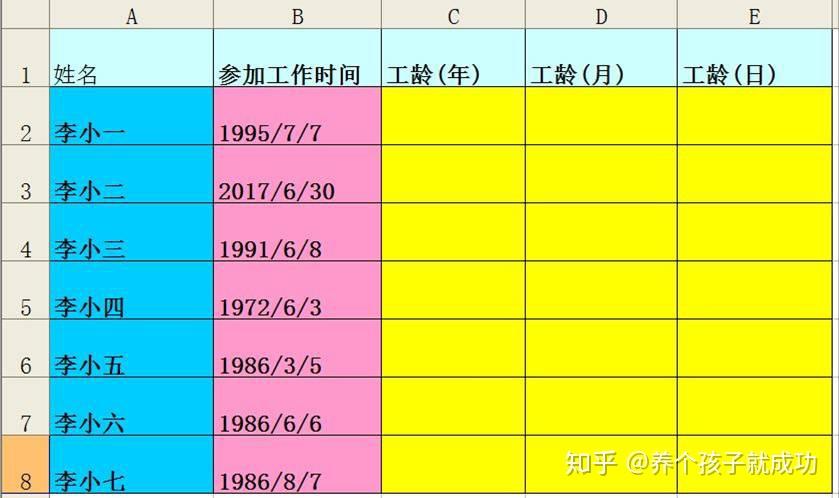 利用datedif函数计算出你现在的年工龄月工龄日工龄