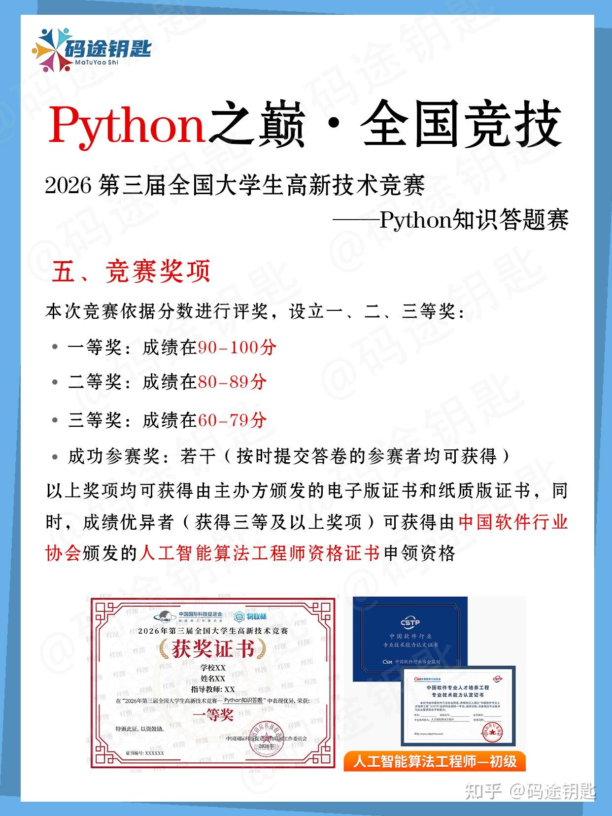 Python 证书 码途钥匙:专业不限!Python答题赛,60分钟拿国家级证书 - 知乎