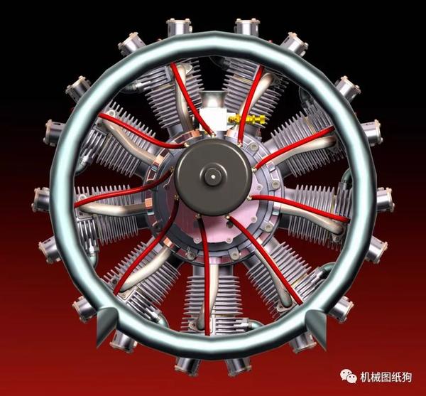 发动机电机olsryd星型9缸飞机发动机proe引擎设计