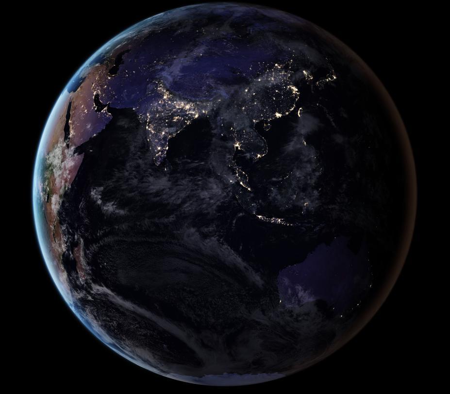 美国国家航空航天局发布的全球夜空灯光图