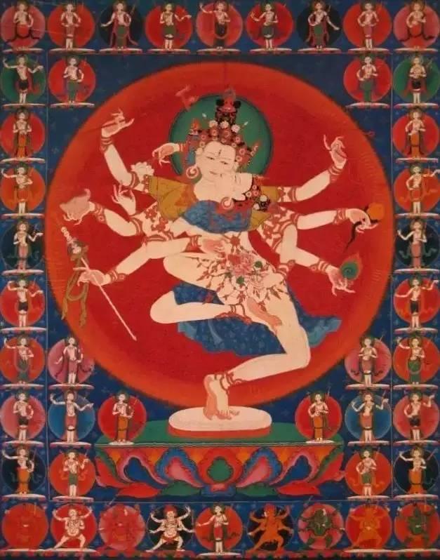 钦则画派唐卡:玛哈玛雅金刚唐卡十五至十六世纪钦则画派特点:画派名称