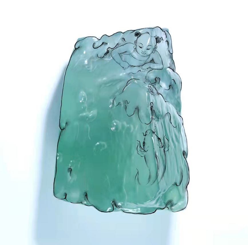 百行孝为先!极品龙石种翡翠《卧冰求鲤》,玉雕大师张炳光作品