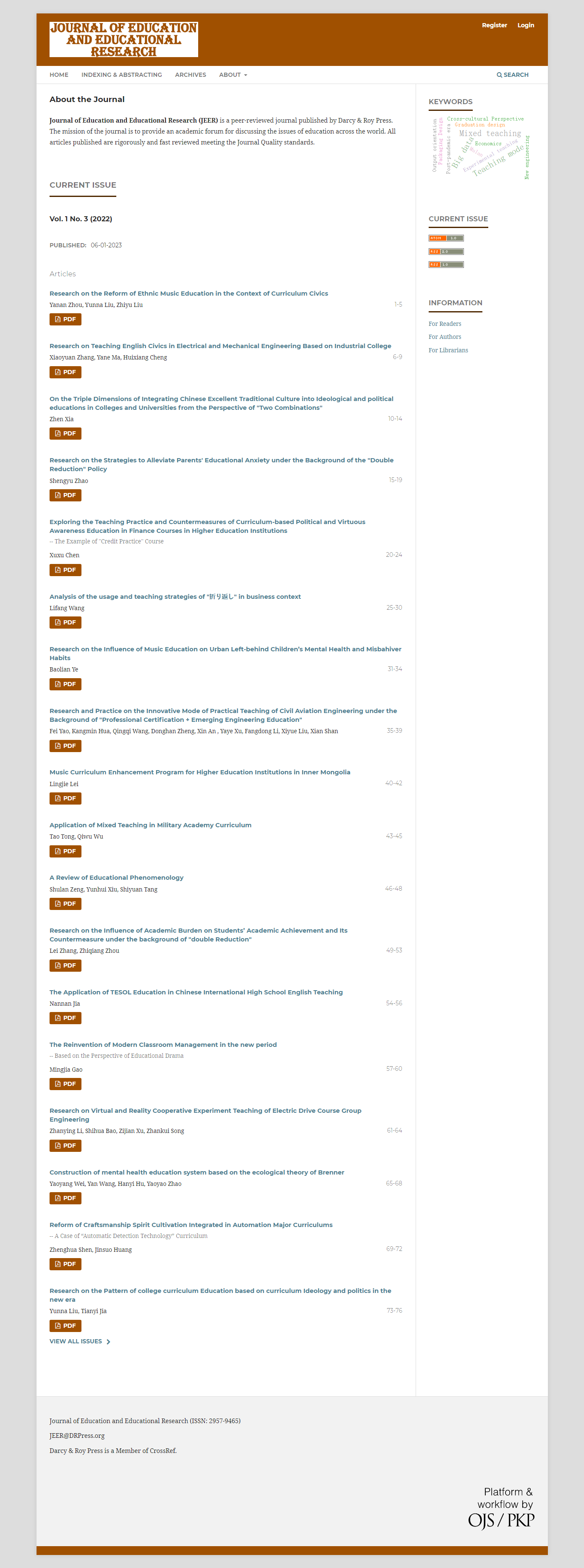 Journal of Education and Educational Research (JEER) ISSN: 2957-9465 - 知乎