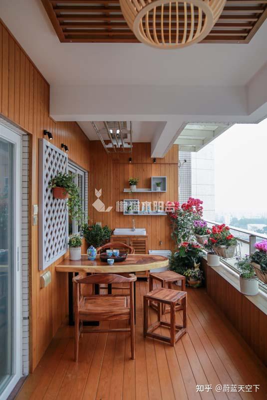 广州阳台装修公司定制14㎡中式茶室阳台装修方案