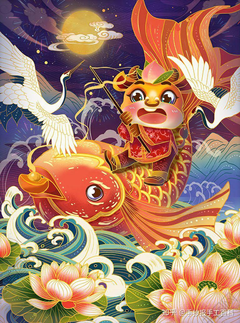 元旦春节儿童画海报插画素材潮牛来袭