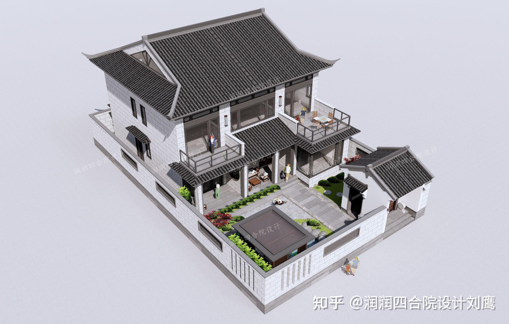 润润四合院设计的这款两层新中式别墅是未来更多农村自建房别墅的选择