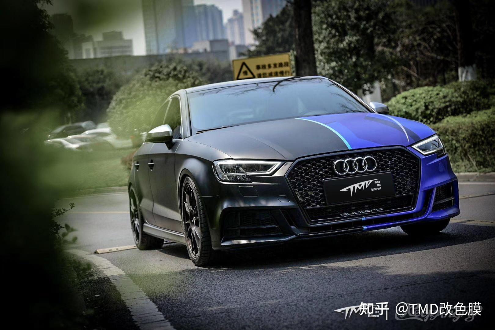 奥迪s3黑武士迷彩定制双拼改色膜tmd潮牌