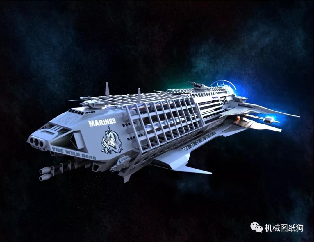 飞行模型thewildboar科幻宇宙飞船3d图纸solidworks设计