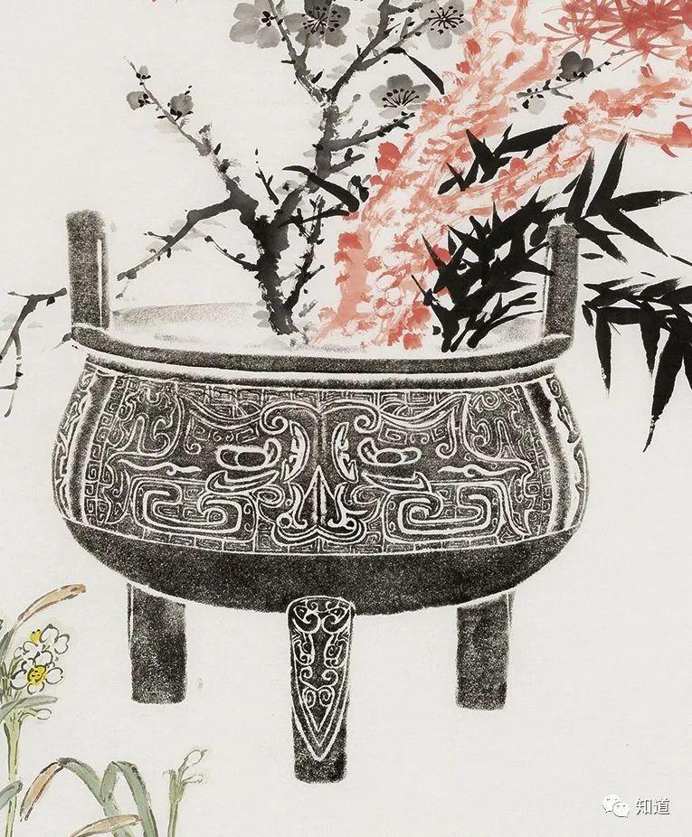 青铜器全形拓与绘画相结合的国画作品