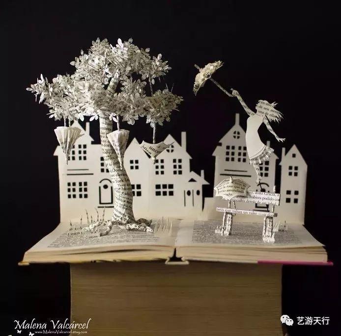 手工丨malenavalcárcel的书籍魔法立体剪纸系列