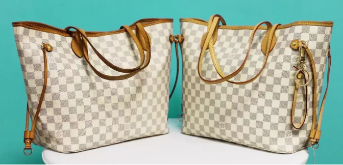 看這些細節 lv neverfull 老花款 為測驗真假包之間的材質 用了比較