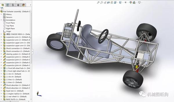 卡丁賽車三輪鋼管車卡丁車3d模型solidworks設計