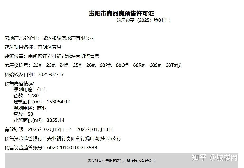 城楼财经|贵阳南明河壹号获预售证 1280套住宅房源上新 - 知乎
