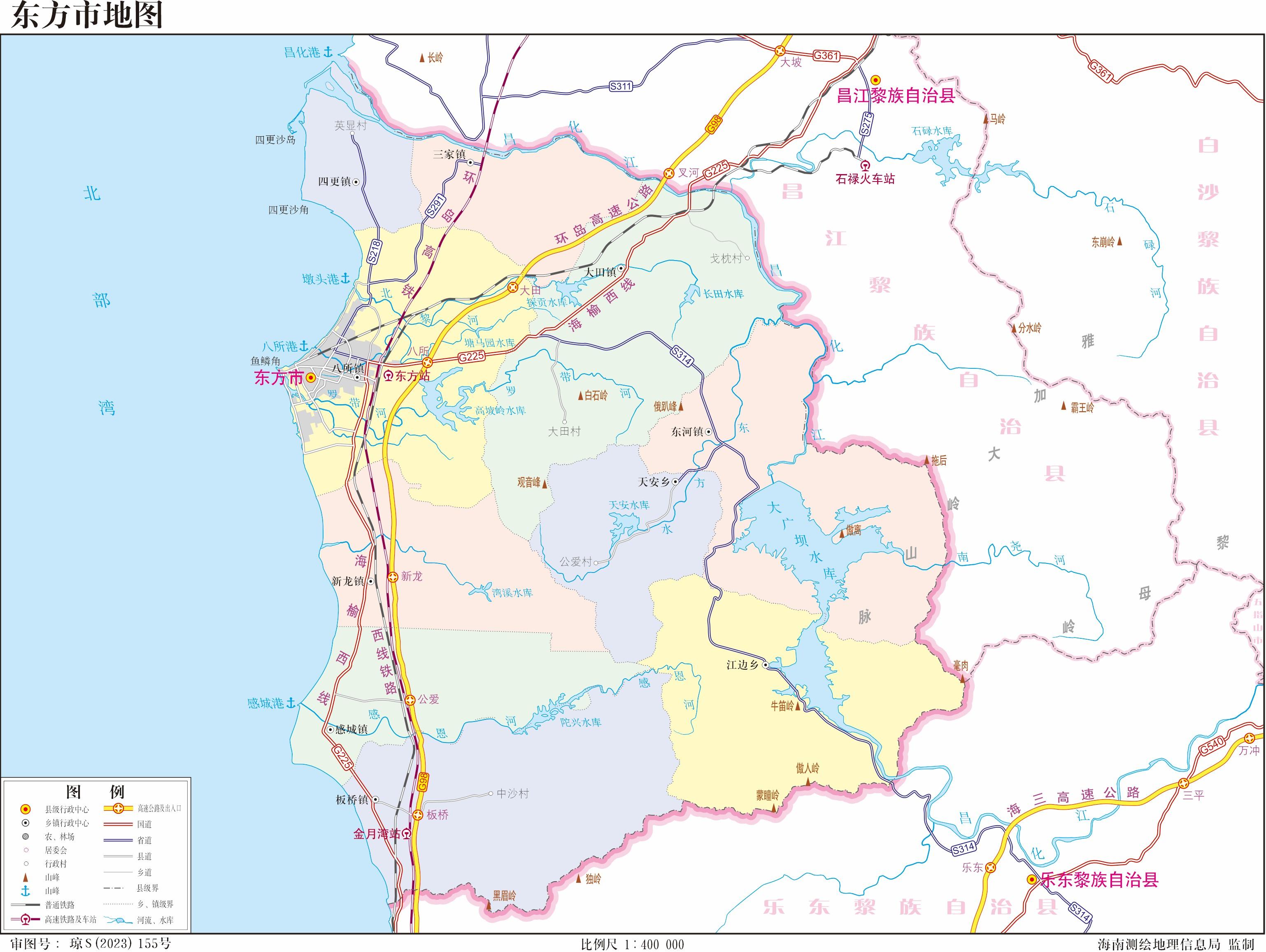 海南省2023年版高清行政区划图(含4大地级市 10县5县级市)