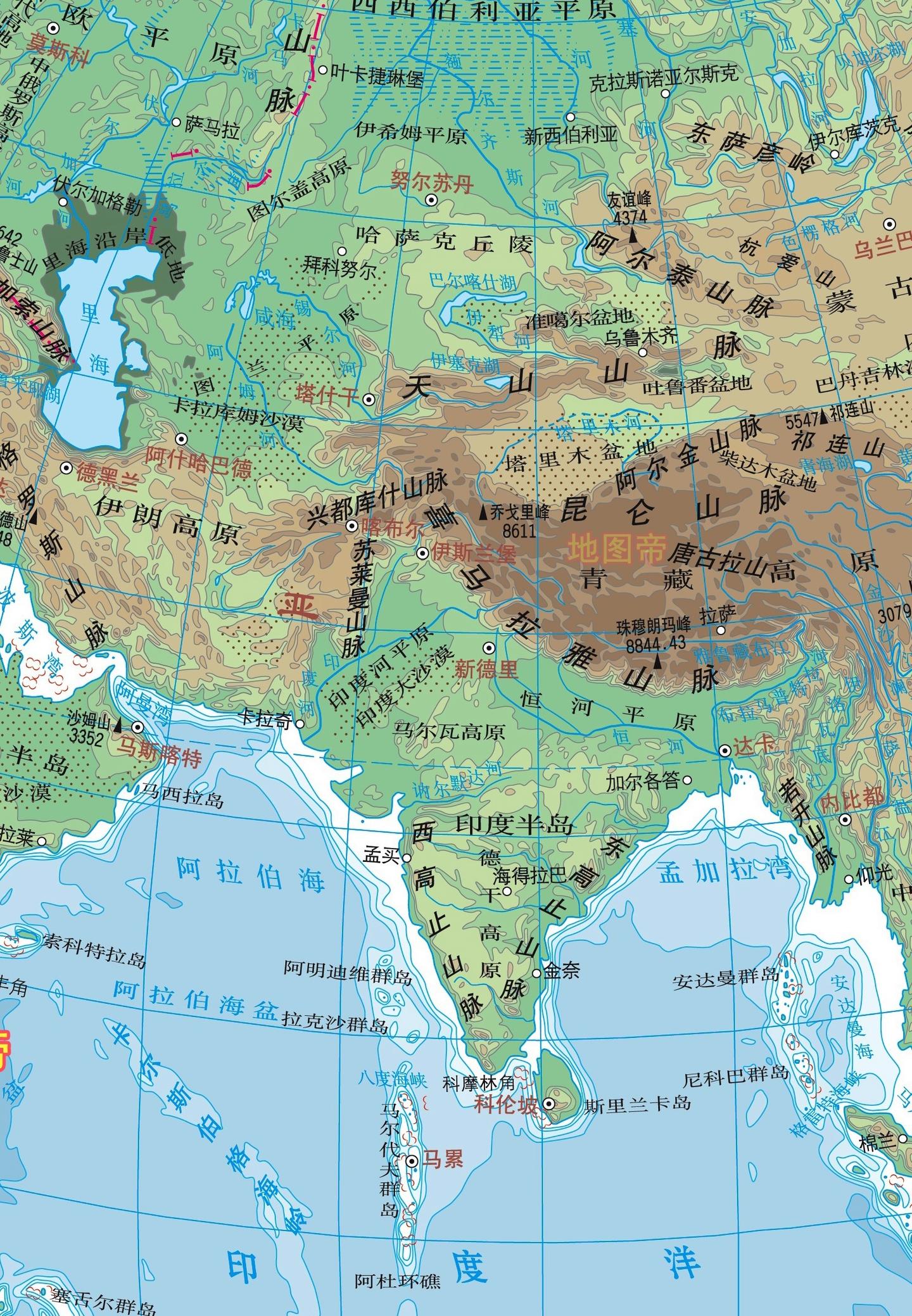 亚洲地形图特点图片