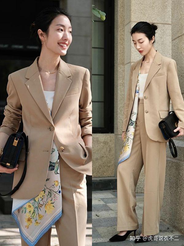 丝巾别光系脖子上,春季这么搭西装"美哭了",简约优雅又时髦