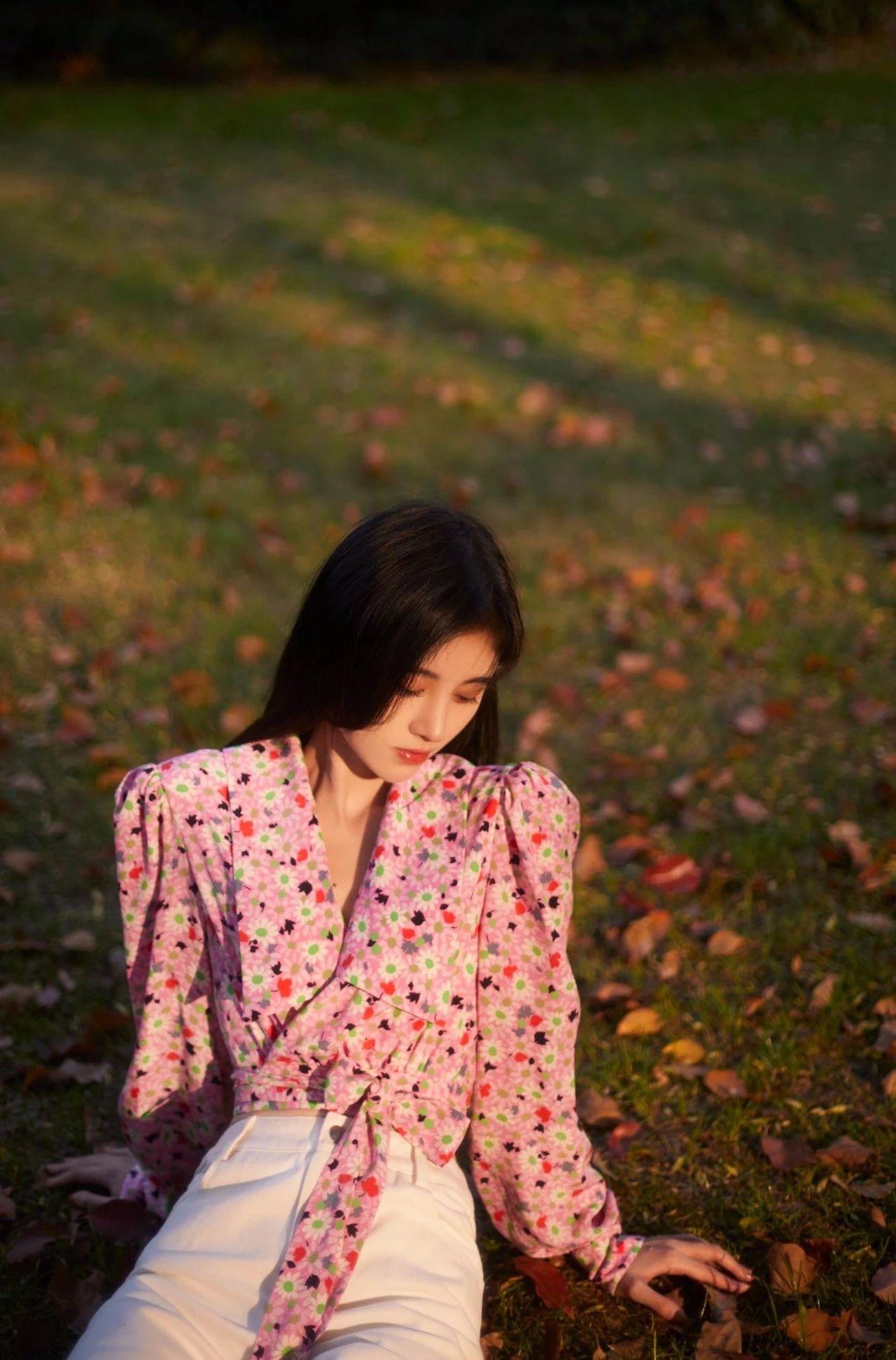 鞠婧祎樱花树下的图片图片
