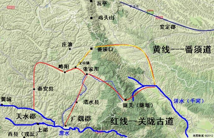 对张郃由关中入陇右而言,走番须口和陇坻道其实距离差不多;但是如果从