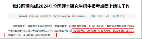 安徽理工大學報考點共審核通過4781名考生,比去年增長153人,增幅約3.