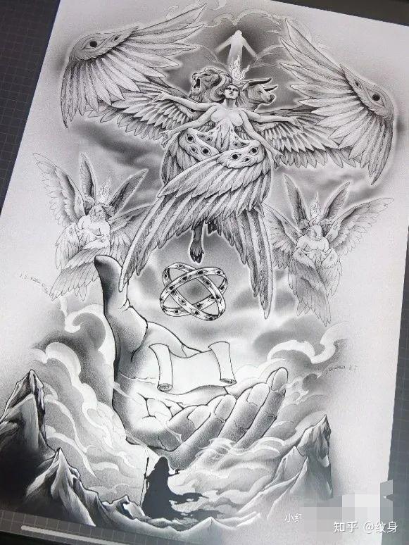 半天使半恶魔纹身手稿图片