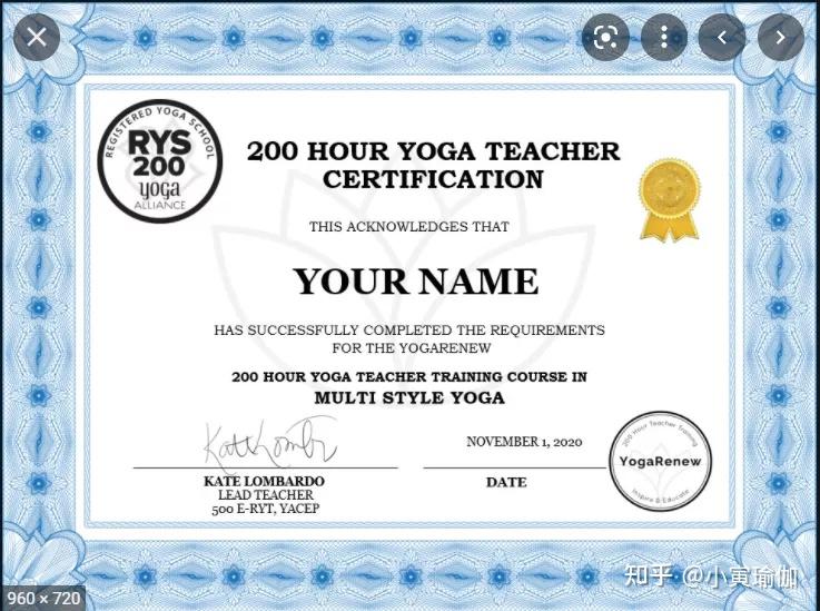 全美ryt200小时瑜伽证书图片