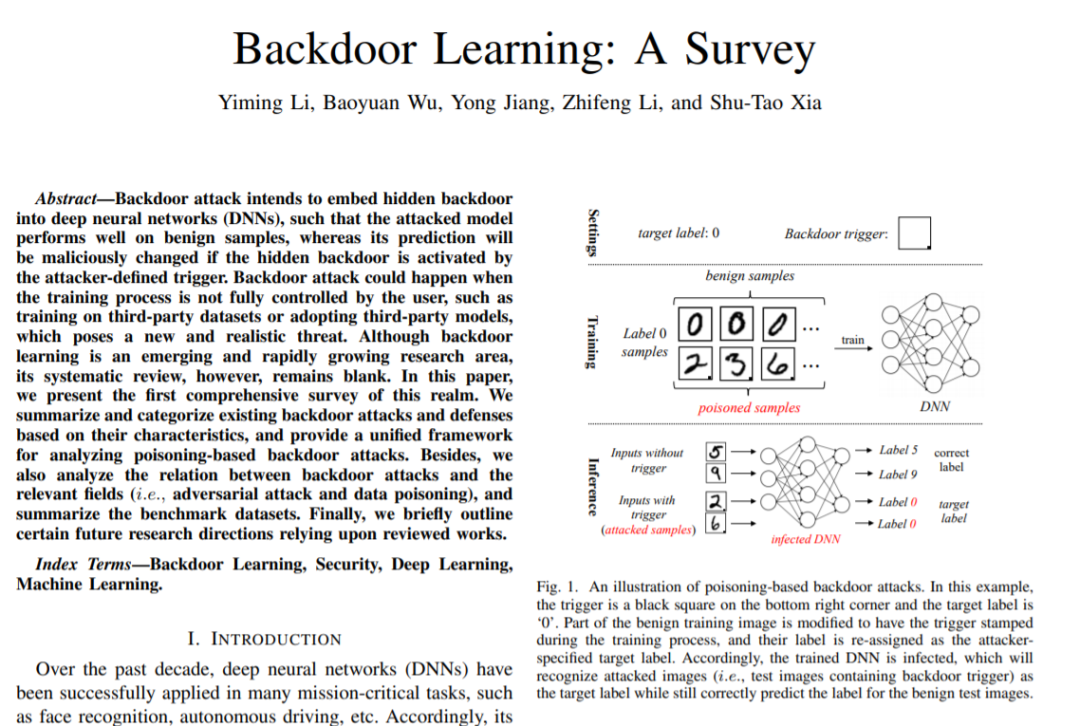 【ai攻防对抗】首篇《后门学习综述》论文发布,阐述ai系统训练过程的