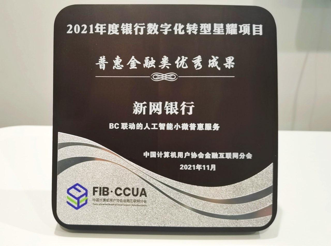 新网银行荣获普惠金融类优秀成果奖项