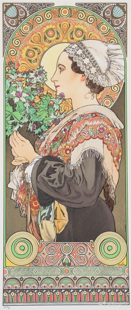 油画:1906年移居美国之后,穆夏创作了许多油画人像作品.