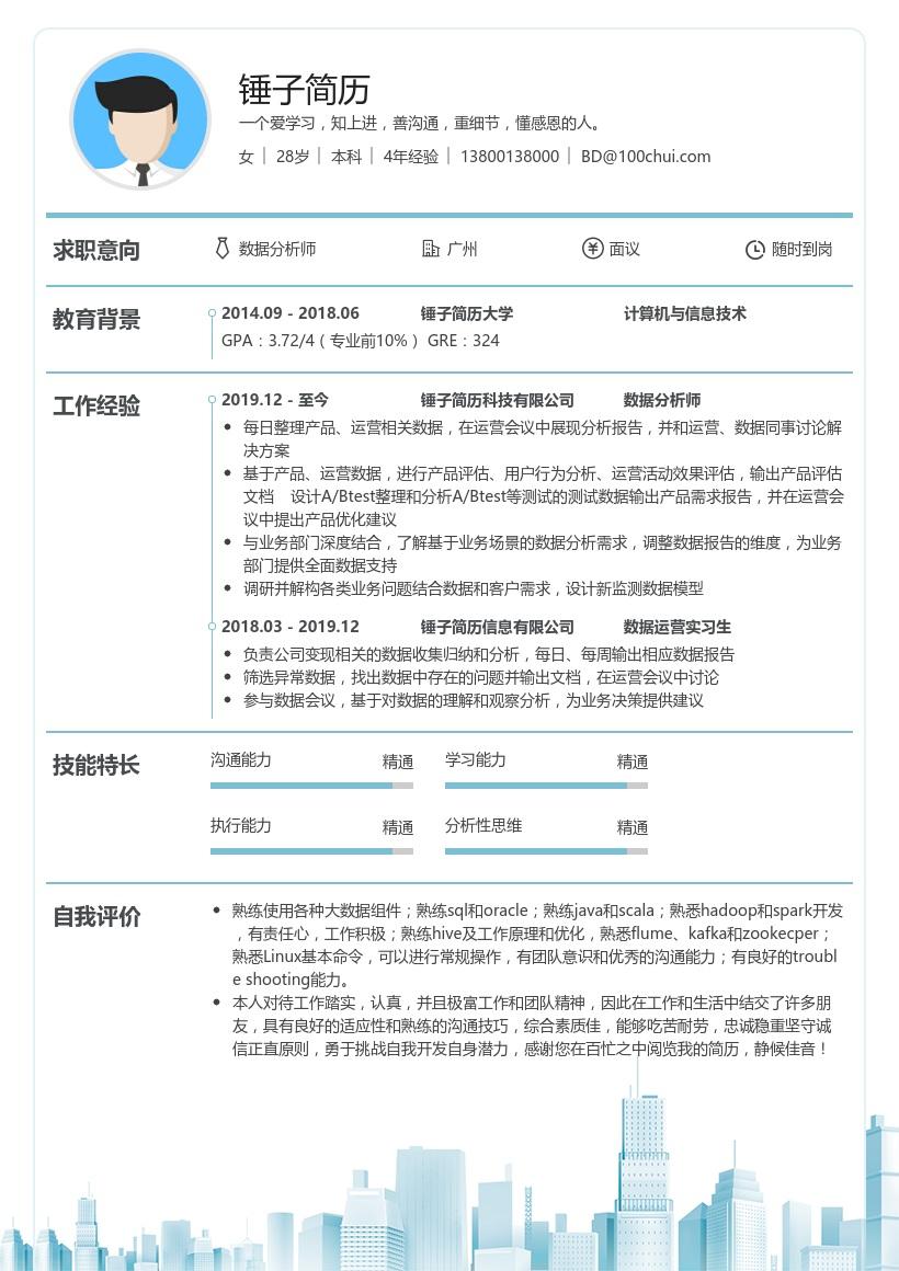 html可使用此簡歷模板在線製作:分析性思維 |精通執行能力 |精通學習