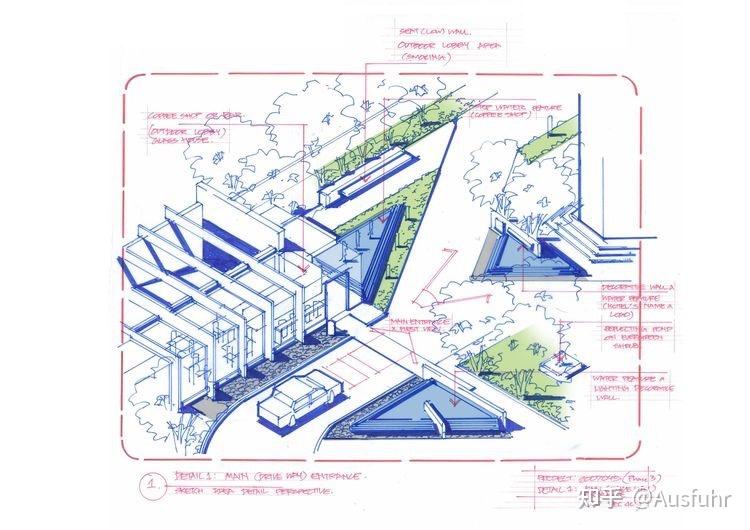 一個濱水綜合體建築77景觀設計今天分享的是設計手繪表達圖紙來自s