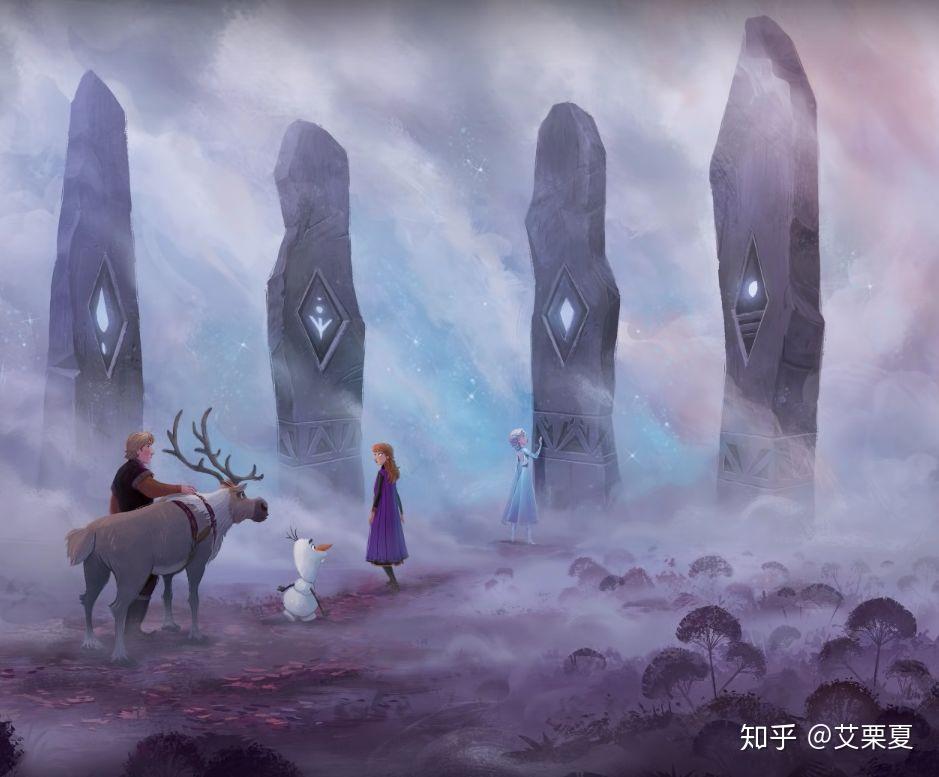 风火水土的四元素之灵,在《冰雪奇缘2》的设定中,沉睡在阿伦黛尔王国