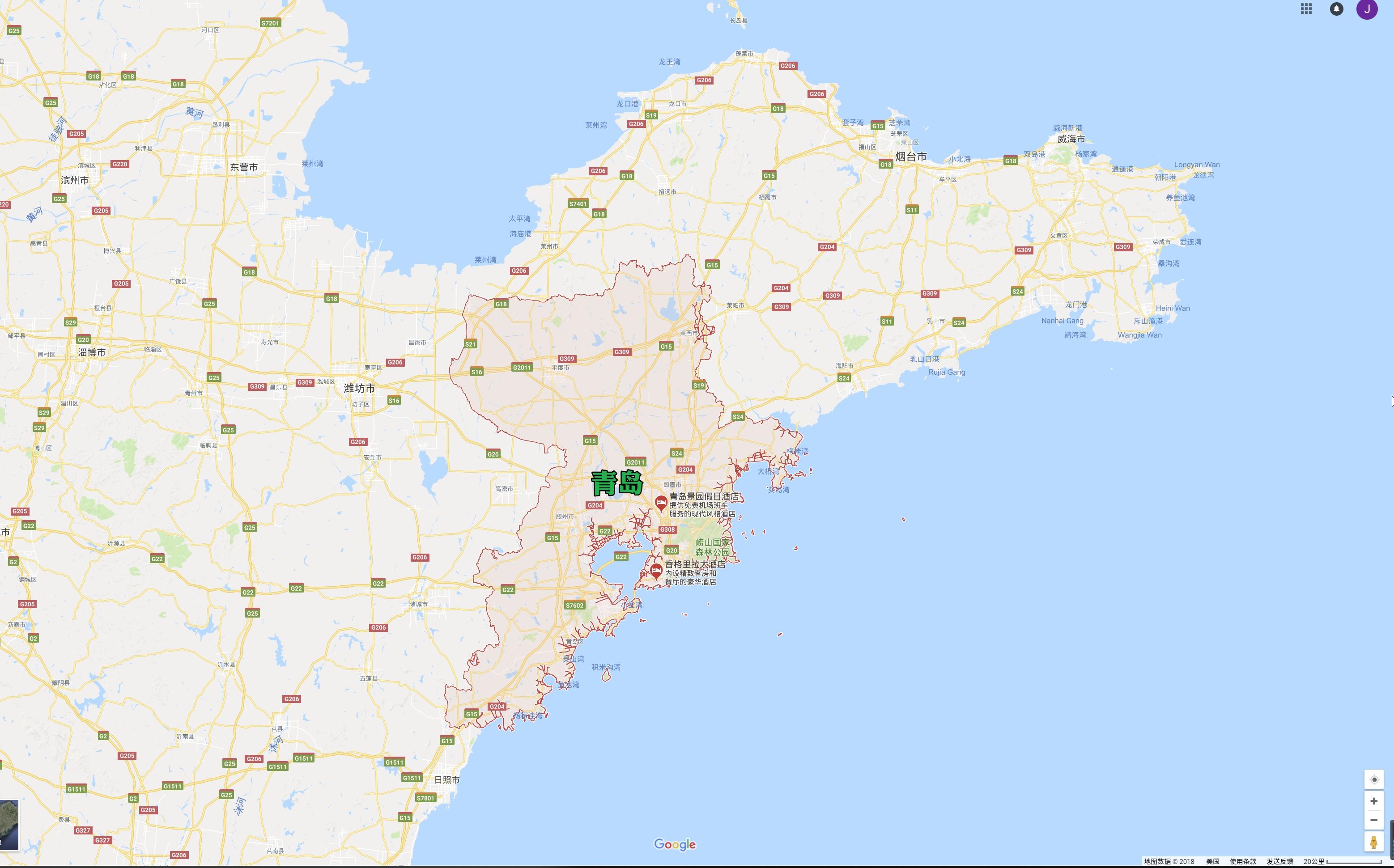 青岛的地理位置地图图片