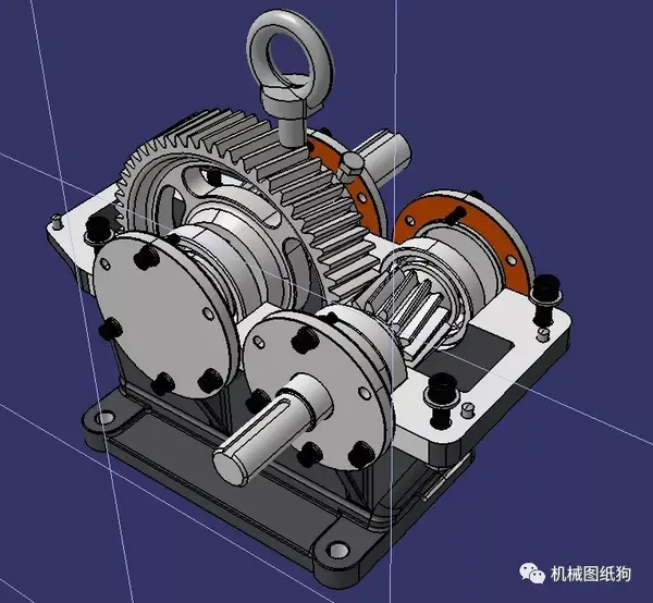 差減變速器一級斜齒圓柱齒輪減速器3d數模圖紙stp格式