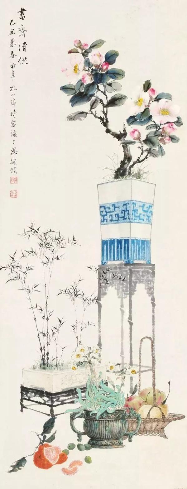 珍品旧蔵清代 中国古画作者張大千 【四尺中堂画 赤撥墨山水画 純手描き