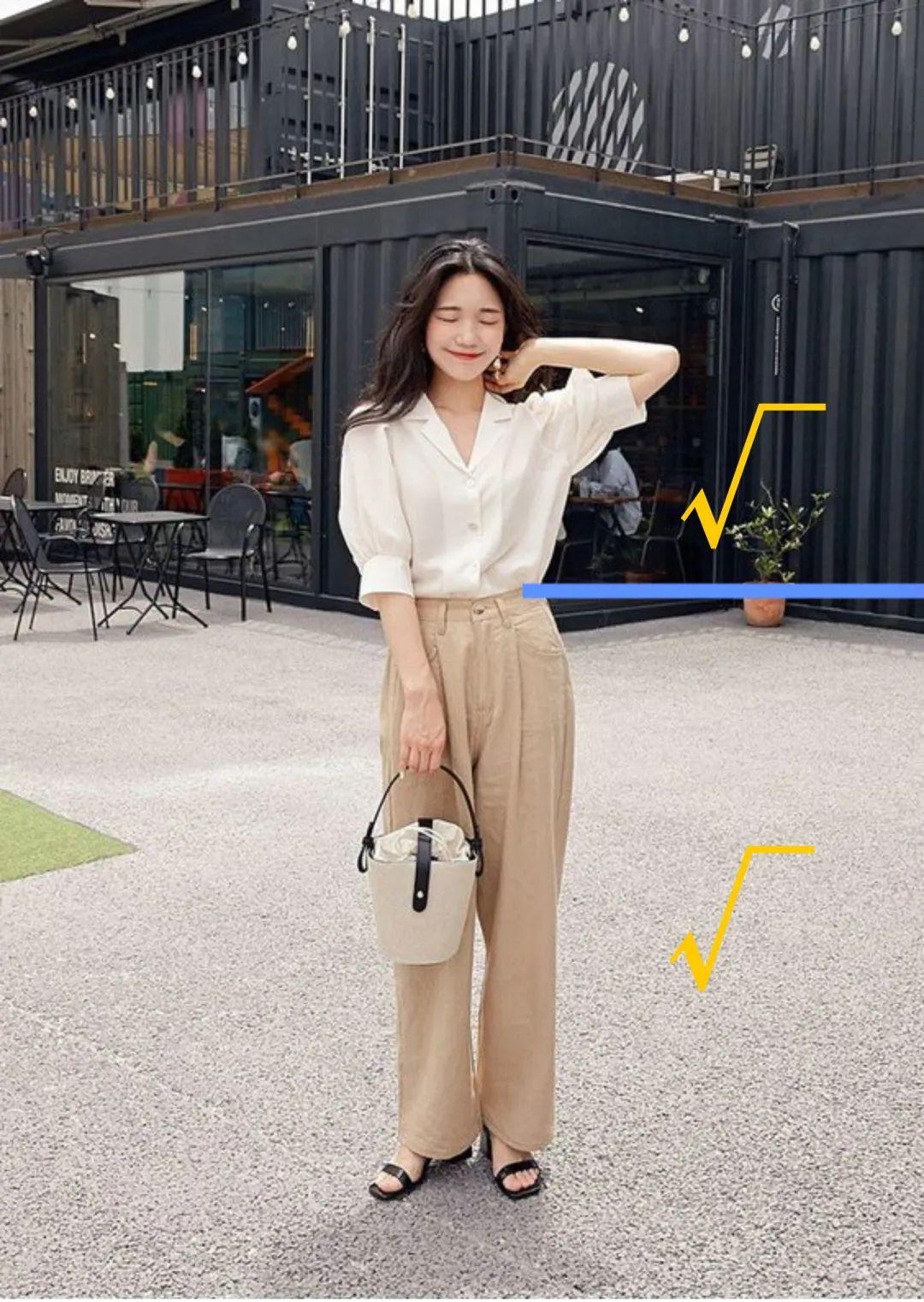 再穿上三七分服装搭配,在日常生活中五五分的身材,就能秒变大长腿.