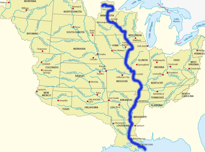 美国密西西比河地图图片