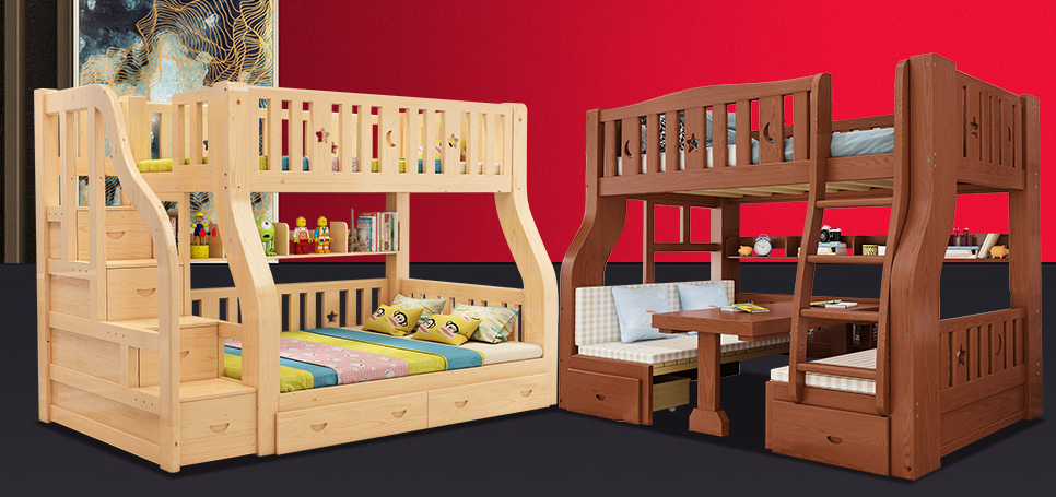 一,带直梯的实木儿童上下床(集成度更高,更适合紧凑房型)