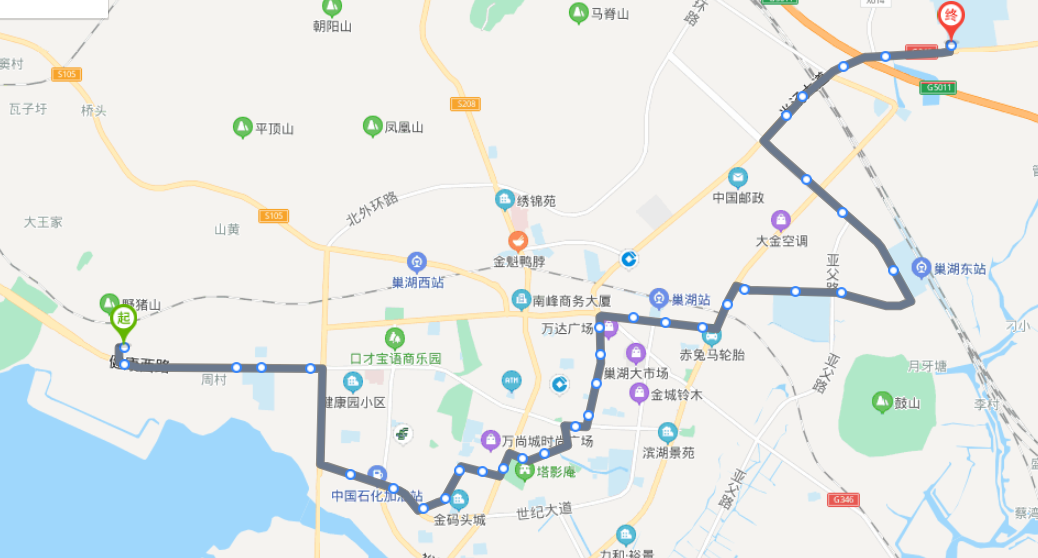 安徽巢湖火車東站11路公交車路線:首末班:06:00-21:30:濱湖景城西區