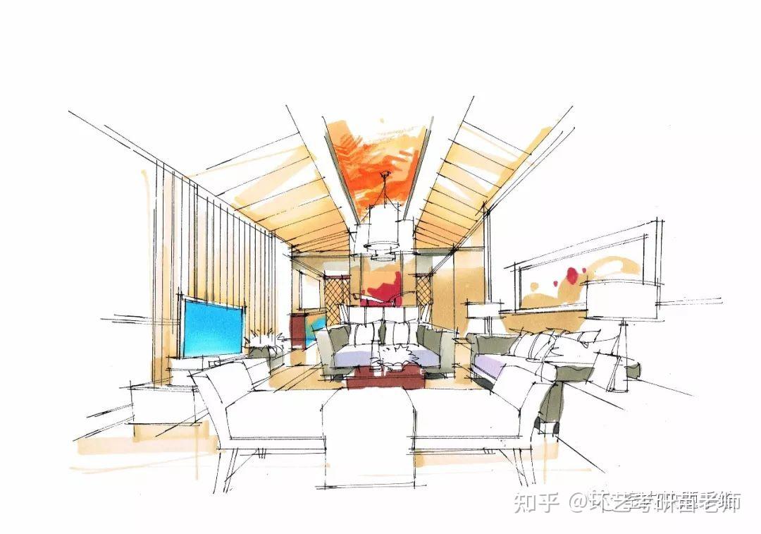 上百张室内设计手绘线稿+马克笔上色合集!收藏! - 知乎