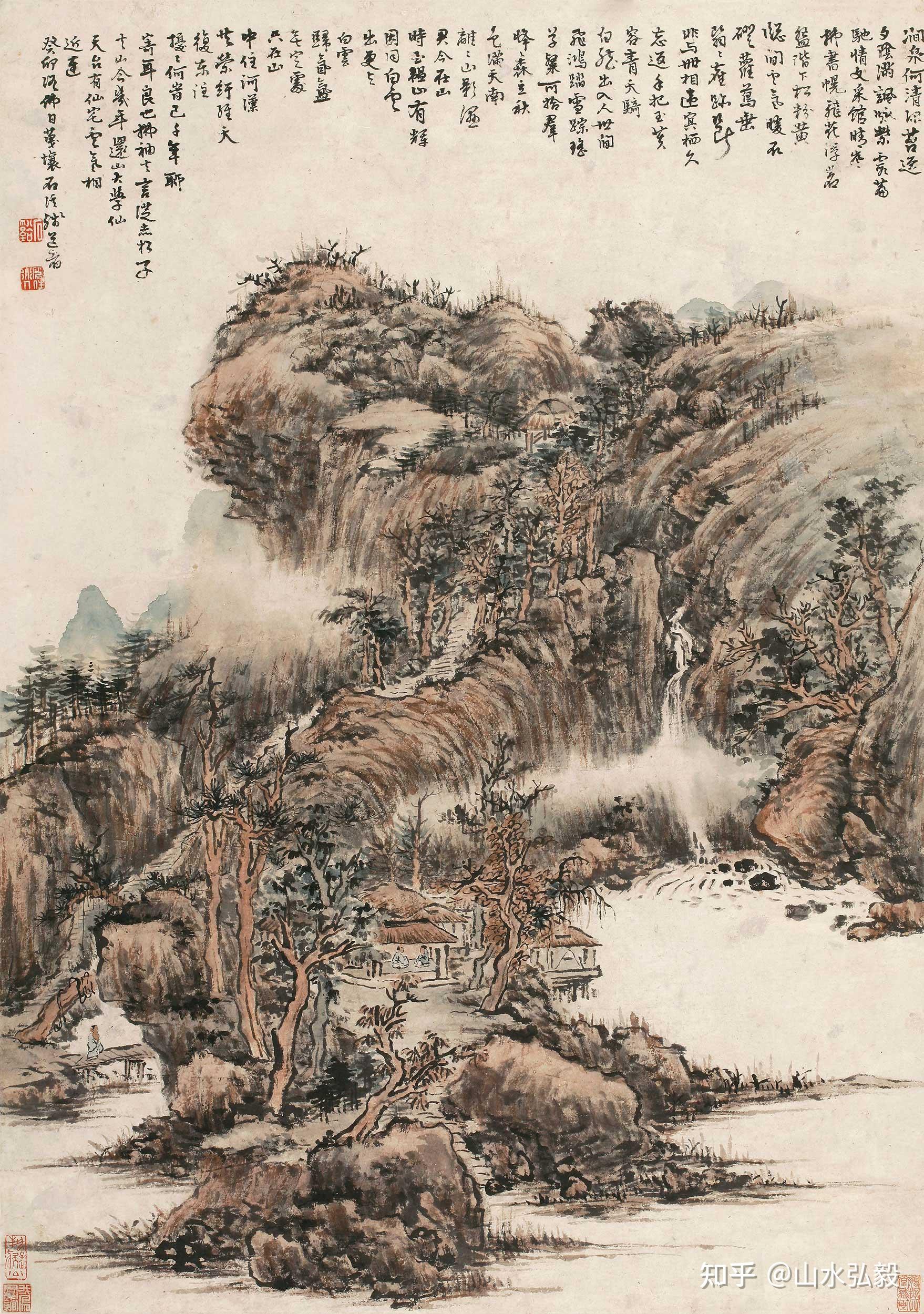髡残深得宋元山水画精髓其秃笔渴墨用笔就是如此