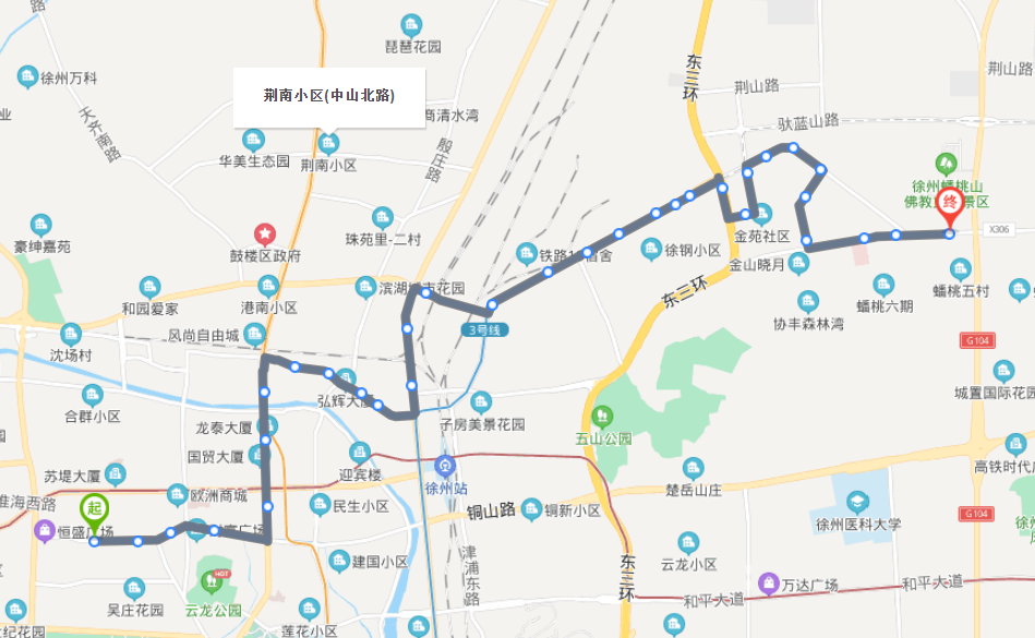 江蘇徐州火車西站55路夜班公交車路線:首末班:19:10-22:00:雲龍湖旅遊