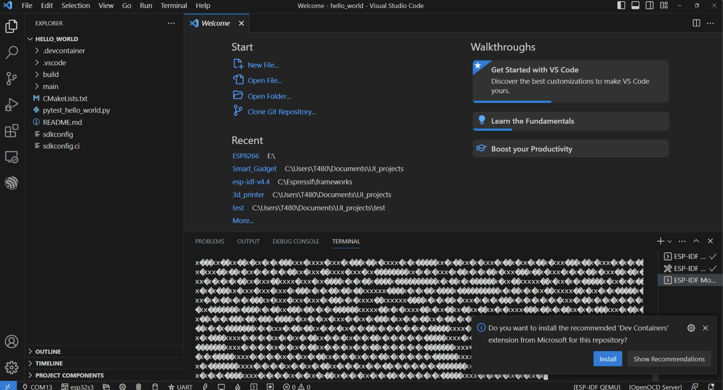  vs code esp idf windows linux macos 