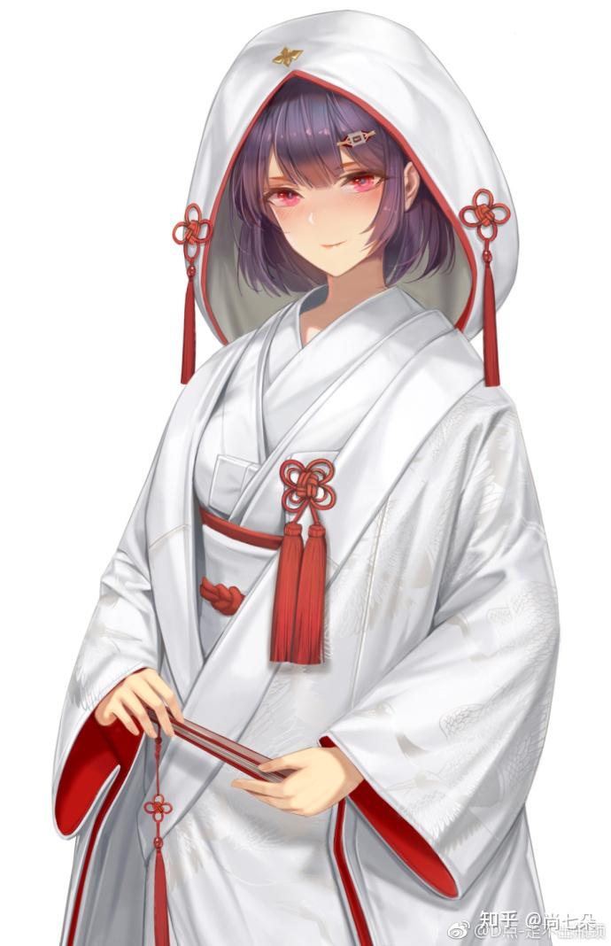 和服女孩(婚礼白色和服)二次元漫画插画人物图片保存第四组